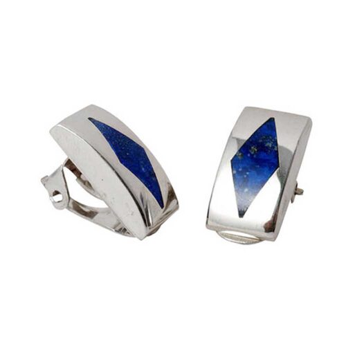 Arlequin Post or Clip Earrings, Sterling Silver and Lapis Lazuli