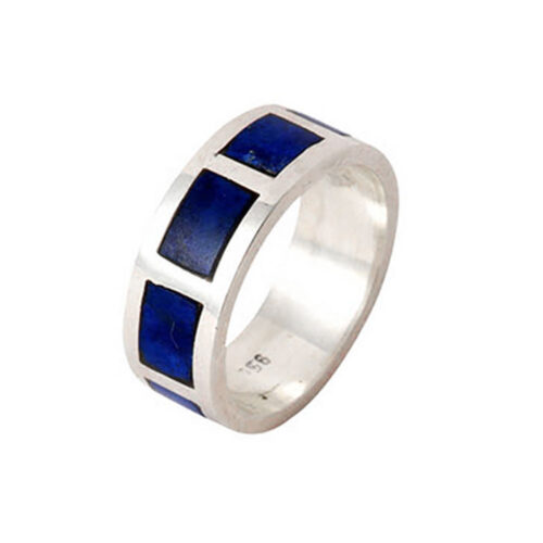 Wide Division Sterling Silver and Lapis Lazuli Cleo Band