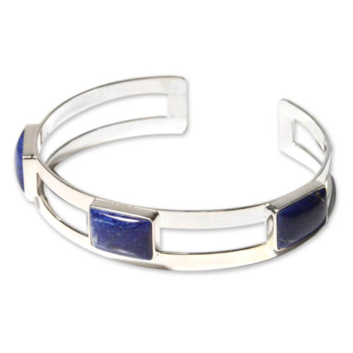 Sterling Silver and Lapis Lazuli Three Wishes Cuff Bracelet