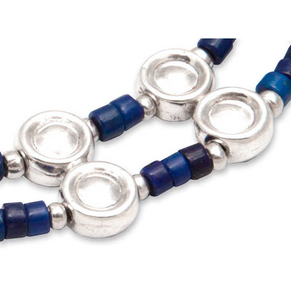 Sterling Silver and Lapis Lazuli Canule Beads Necklace - Image 2