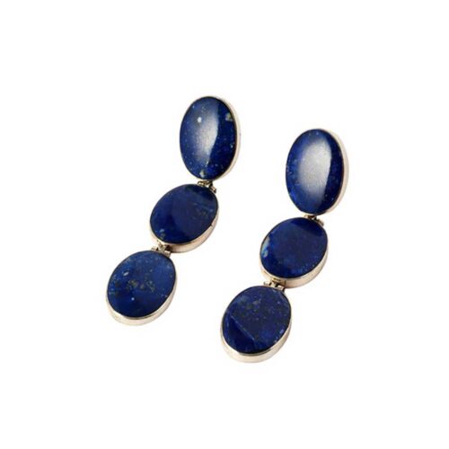 Sterling Silver and Lapis Lazuli Oval Hanging Hinge Earrings