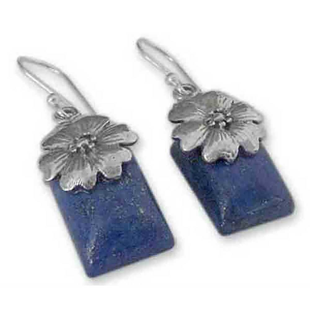 Sterling Silver and Lapis Lazuli Zinnia Hanging Earrings - Image 2