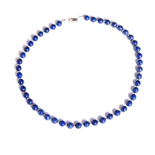 Rania 6 mm Lapis Lazuli Bead Necklace with Sterling Silver Accents