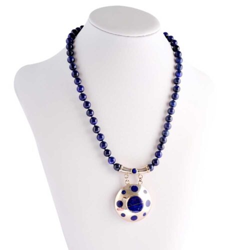 Stacey Lapis Lazuli Round Medallion Beaded Necklace