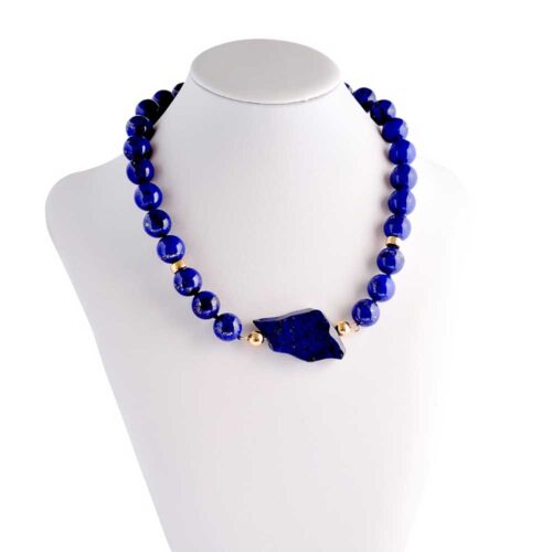 Sophie 18K Gold 10 mm Lapis Lazuli Beads Necklace