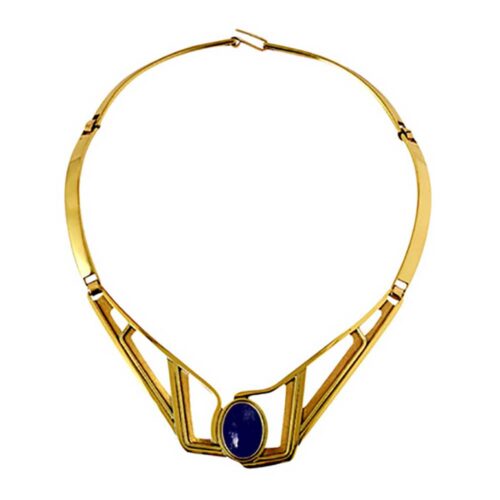 Art Deco Lapis Lazuli and Gold Vermeil Single Oval Cabochon Necklace
