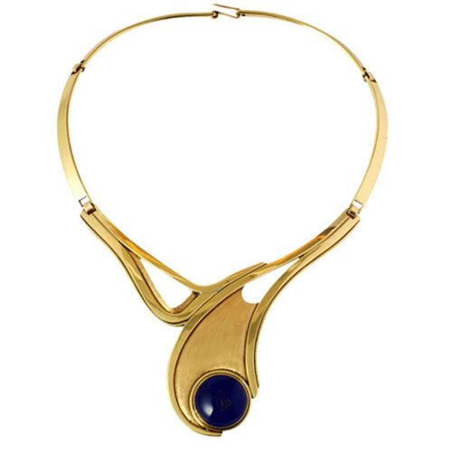 Art Deco Lapis Lazuli and Gold Vermeil Single Round Cabochon Necklace