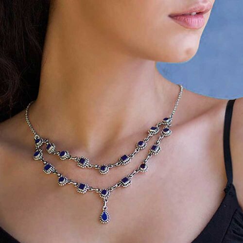 Sterling Silver and Lapis Lazuli Double Tiered Victorian Semi collar