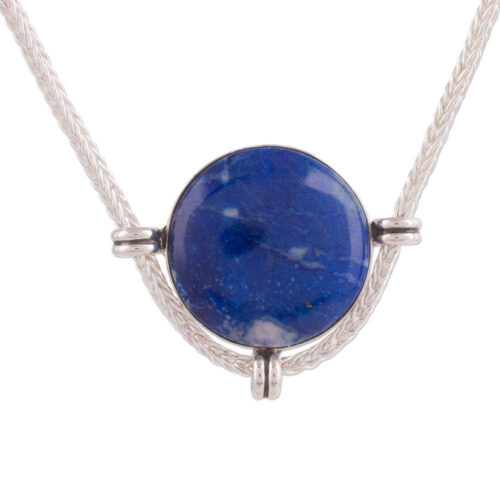 Sterling Silver and Lapis Lazuli Inca Moon Medallion