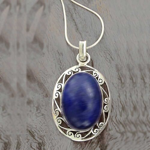 Sterling Silver and Lapis Lazuli Lace Medallion Cabochon Pendant
