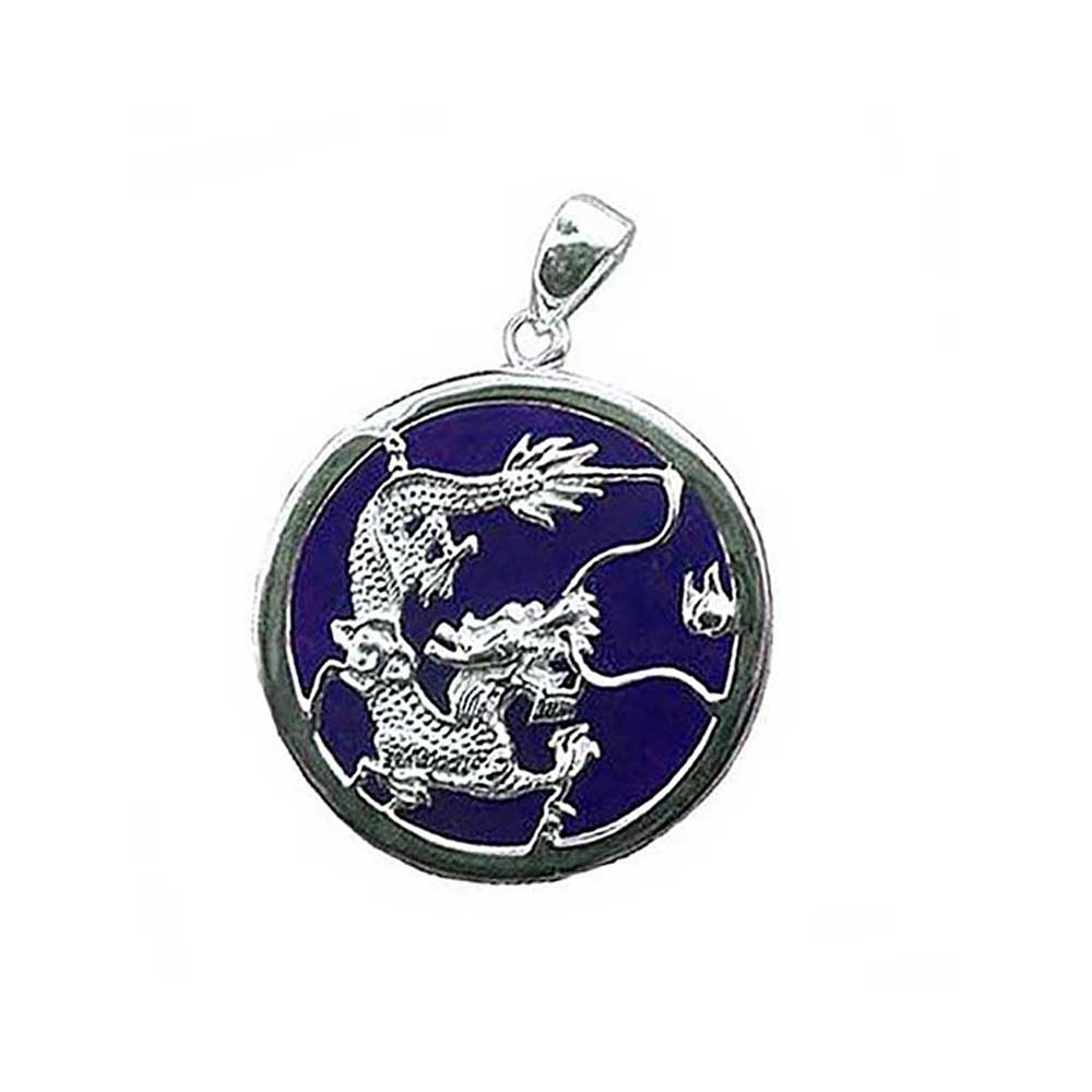 Medium Lapis Lazuli and Sterling Silver Dragon Medallion