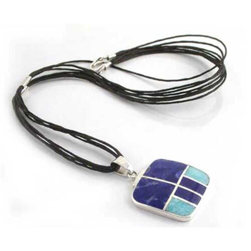 Sterling Silver, Lapis Lazuli and Turquoise Leather Necklace