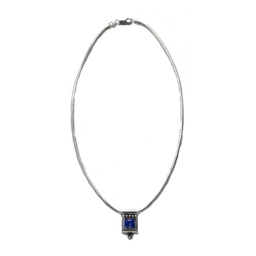 Small Sterling Silver and Lapis Lazuli Arabesque Pendant with Chain