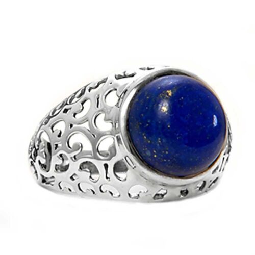Sterling Silver and Lapis Lazuli Cabochon Lace Cocktail Ring
