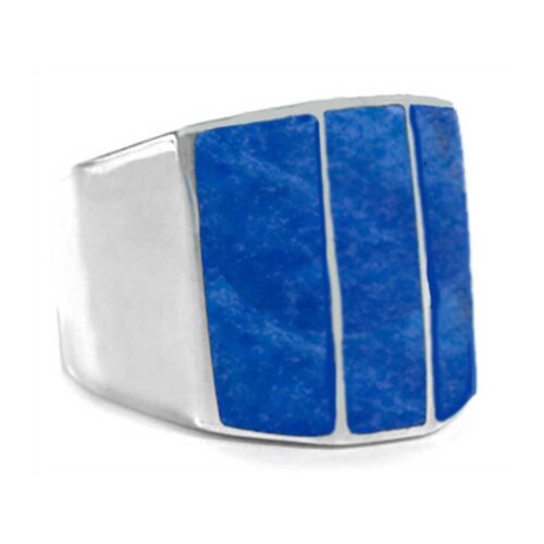 Thick Sterling Silver and Lapis Lazuli Pyramidal Ring