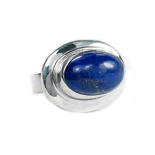 Sterling Silver and Framed Oval Lapis Lazuli Cabochon Ring