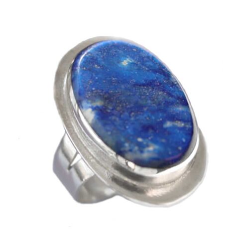Wide Frame, Oval Lapis Lazuli and Sterling Silver Ring