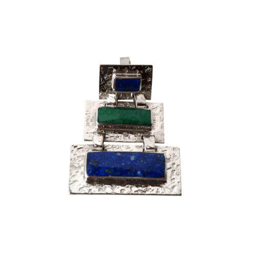 Lapis Lazuli, Malachite and Sterling Silver Cascade Pendant