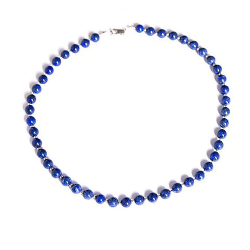 Raimilla 8 mm Lapis Lazuli Bead Necklace with Sterling Silver Accents