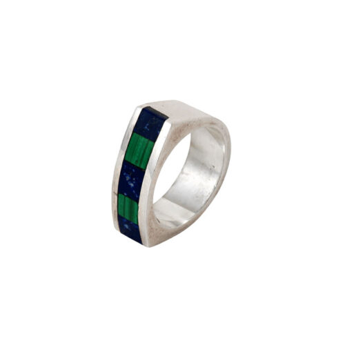 Lapis Lazuli and Malachite Sterling Silver Channel Ring
