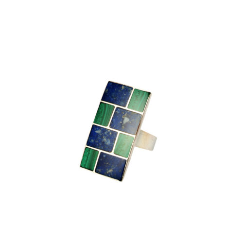 Lapis Lazuli and Malachite Sterling Silver Squares Ring