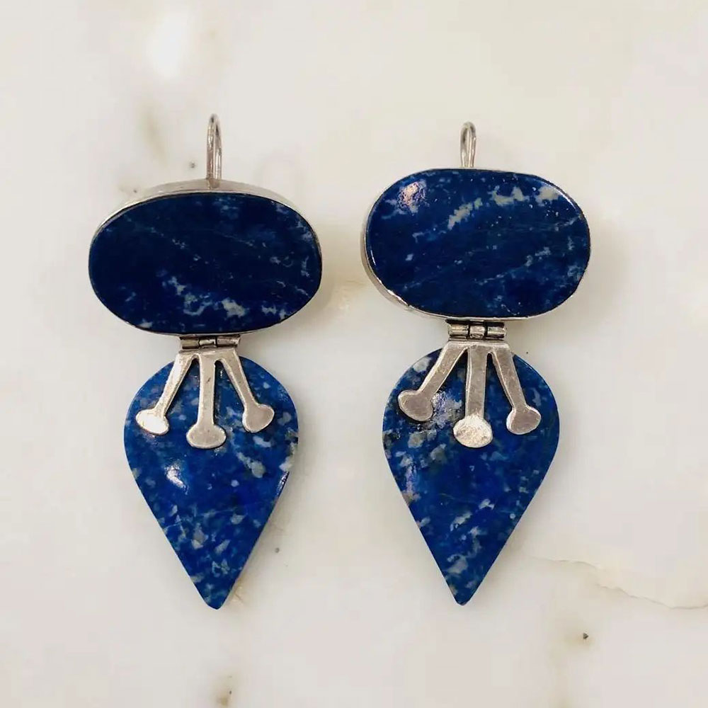 Karina Sterling Silver and Lapis Lazuli Tear Hanging Earrings