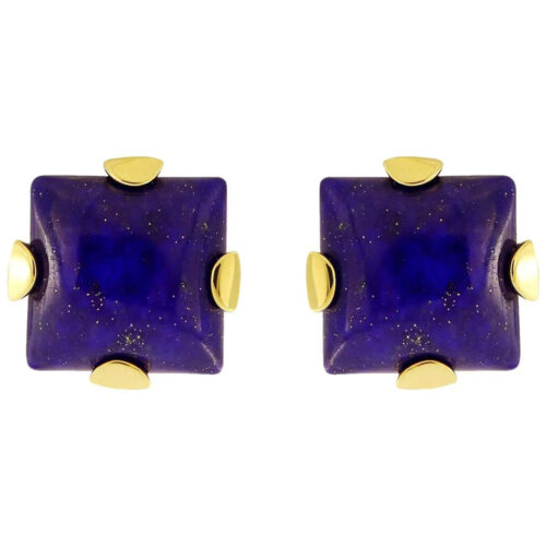 18K Gold and Lapis Lazuli Square Cabochon Earrings