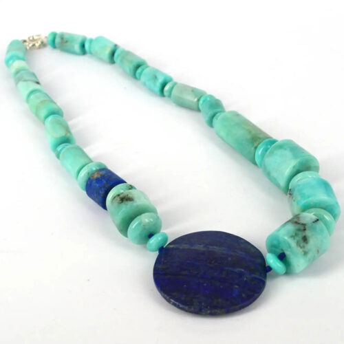 Lapis Lazuli and Amazonite Sterling Silver Bead Necklace