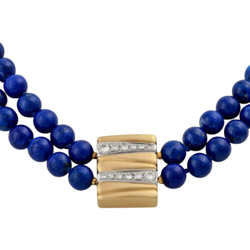 Romina Lapis Lazuli Bead Necklace with 18K Gold Clasp