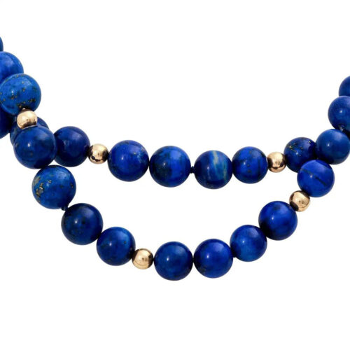 Silvia Lapis Lazuli Bead Necklace with 14K Gold Flower Clasp