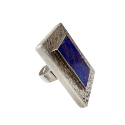 Hammered Sterling Silver and Lapis Lazuli Slab Ring