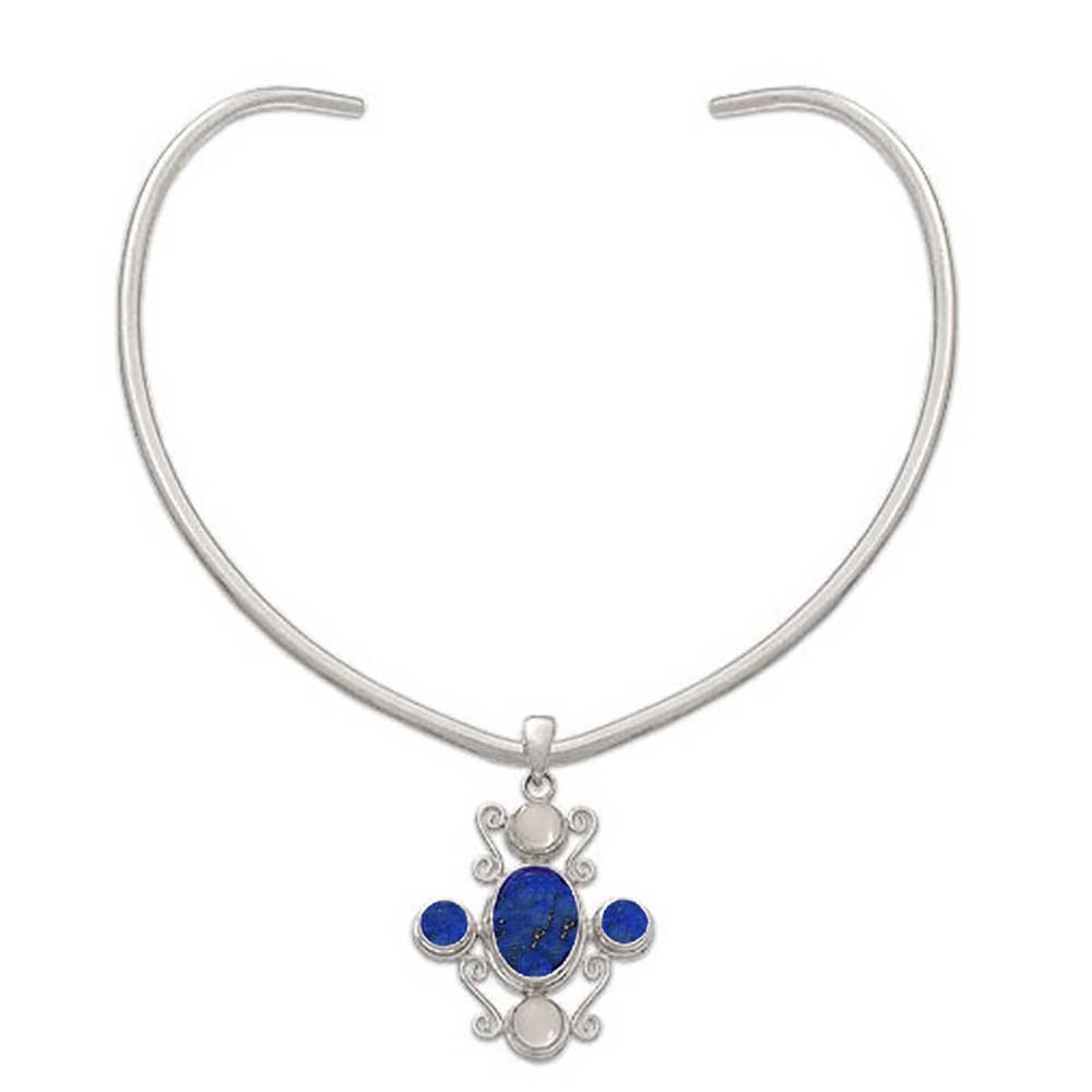 Sterling Silver, Lapis Lazuli and Water Pearl Chocker Necklace