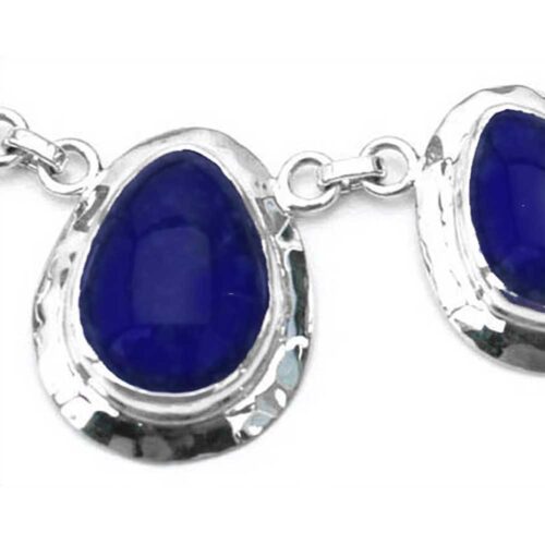 Drop Sterling Silver Necklace with Lapis Lazuli Cabochons