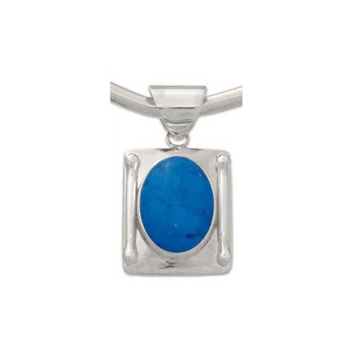 Sterling Silver and Lapis Lazuli Oval in Rectangle Necklace