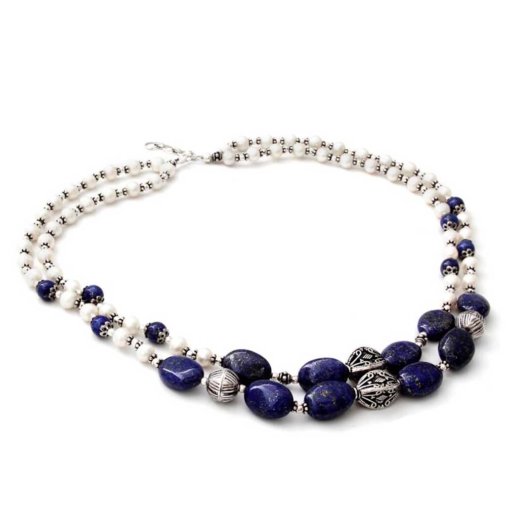 Inca Princess Pearl and Lapis Lazuli Beads Necklace - Image 2