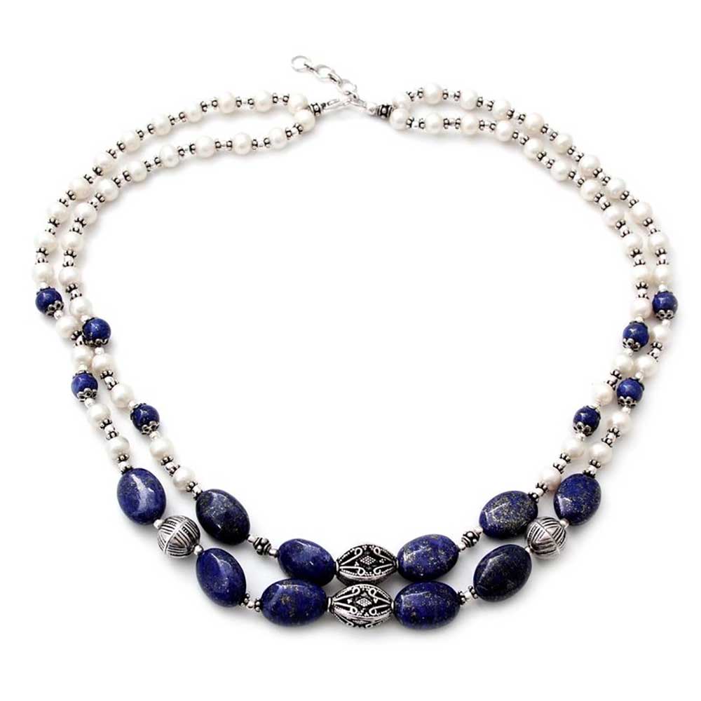 Inca Princess Pearl and Lapis Lazuli Beads Necklace