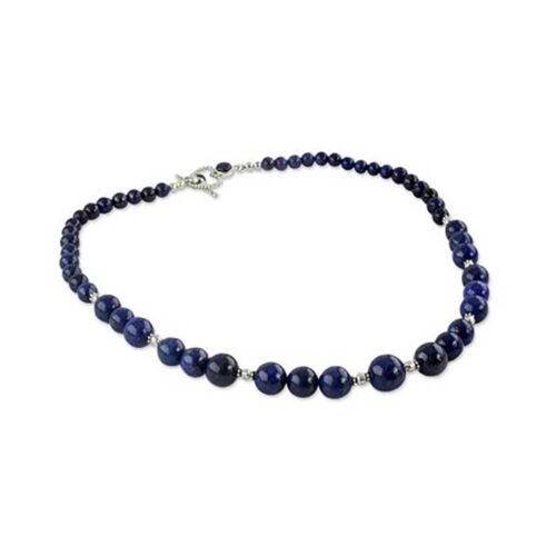 Ethereal Muse 8 mm and 6 mm Lapis Lazuli Bead Necklace with Heart Toggle