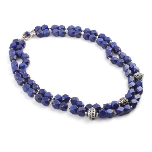 Royal Wisper Lapis Lazuli Beaded Necklace with Sterling Silver Accents