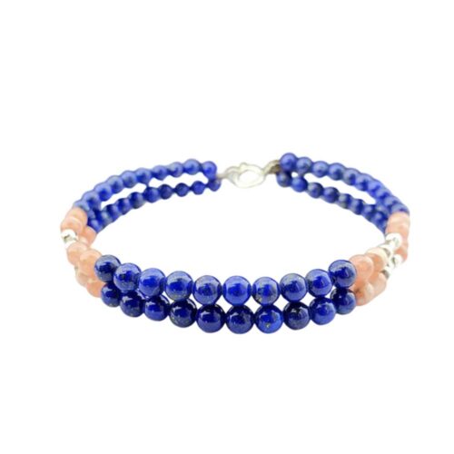 Jamina Two Tier Lapis Lazuli, Rhodochrosite and Sterling Silver Bead Bracelet