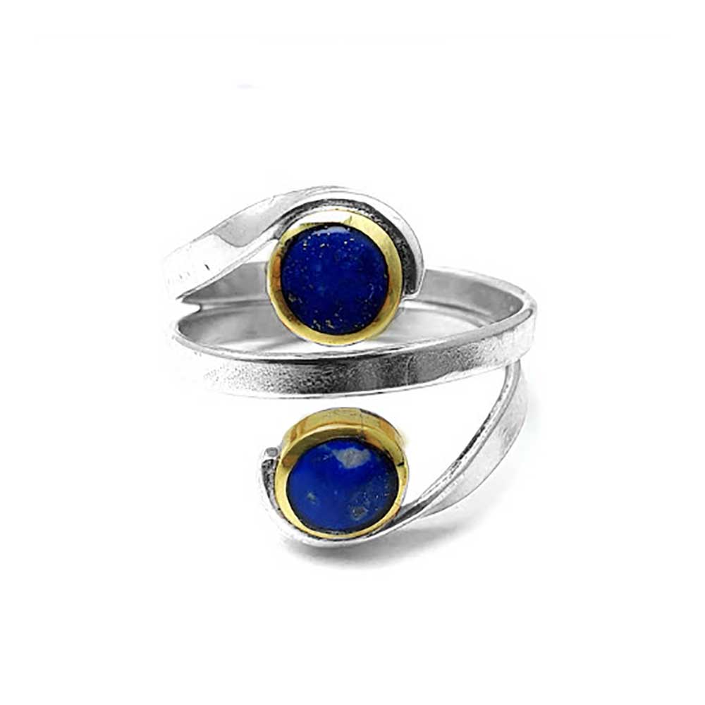 Spiral Sterling Silver and 18K Gold Lapis Lazuli Ring