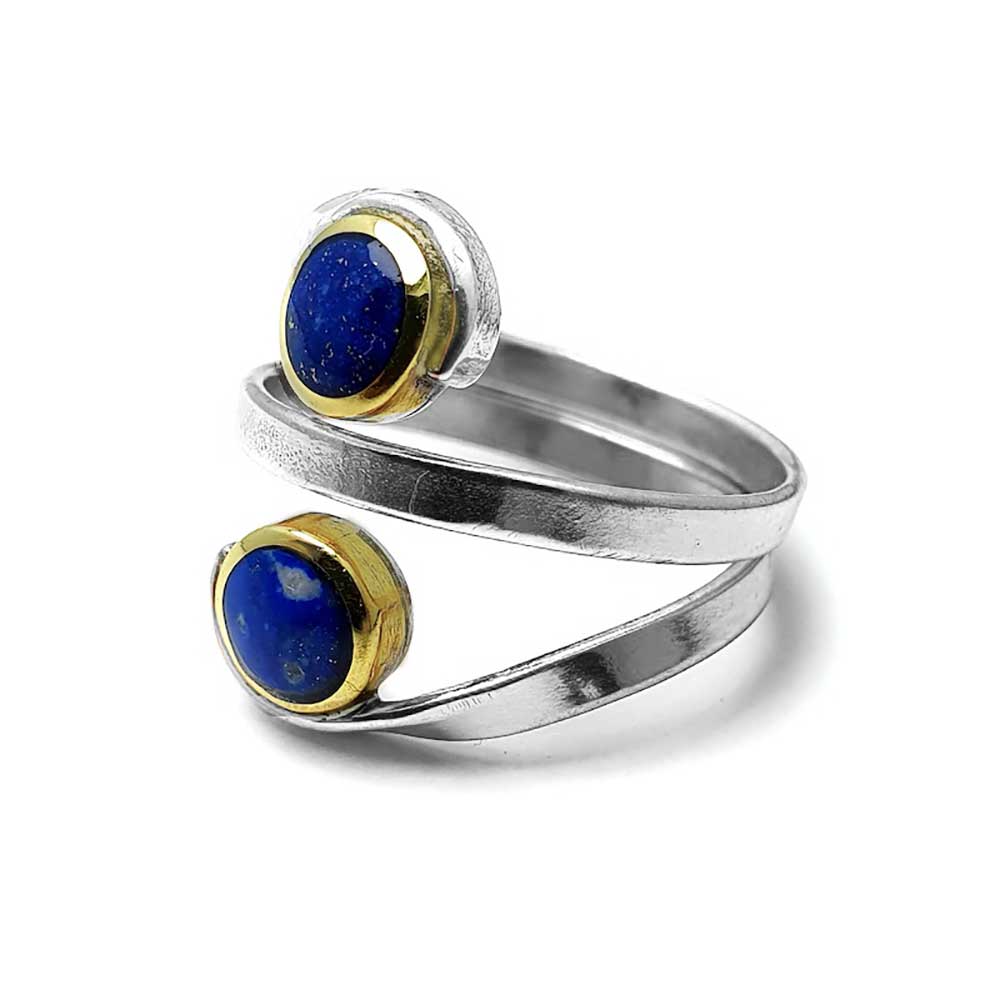 Spiral Sterling Silver and 18K Gold Lapis Lazuli Ring - Image 2