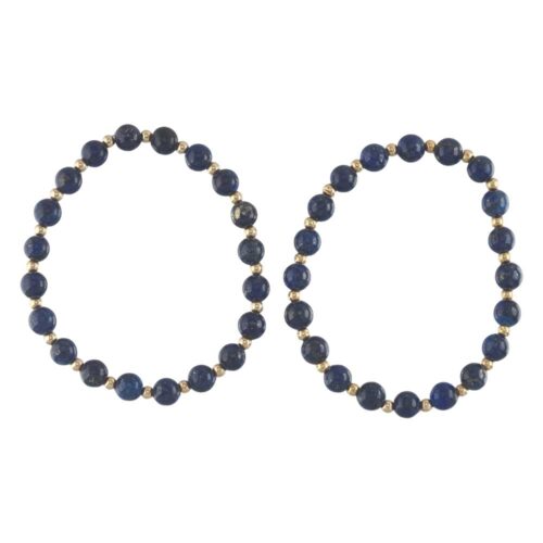 Set of Two Jessy 14K Gold and Lapis Lazuli Beads Flexible Bracelets