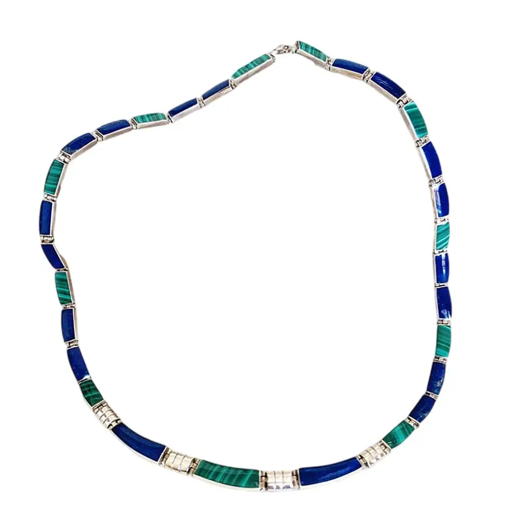 Osiris Lapis Lazuli, Malachite and Sterling Silver Hinge Necklace