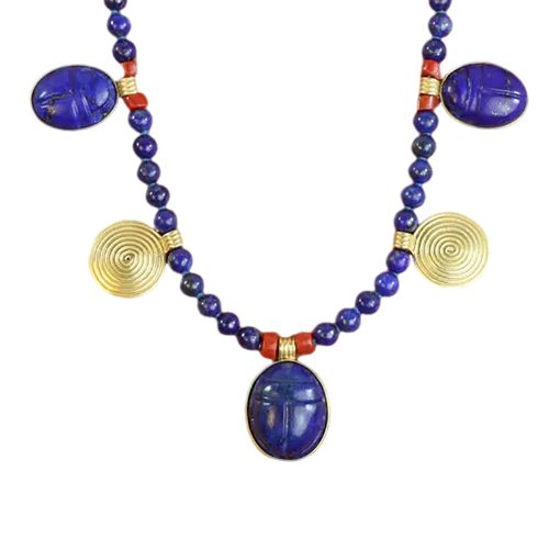 Nefira Lapis Lazuli and 18K Gold Scarab Bead Necklace