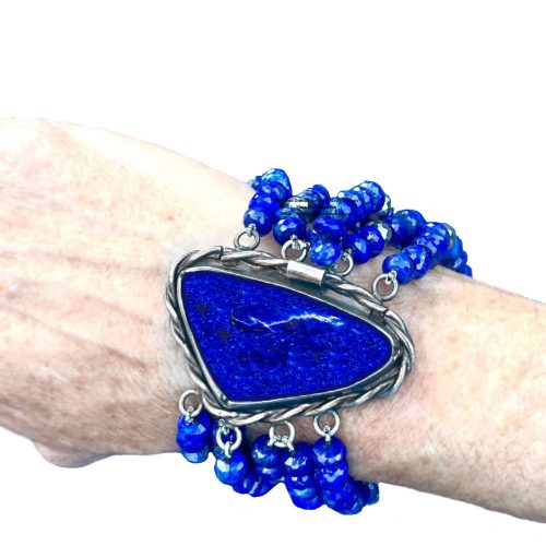 Leontine Lapis Lazuli and Sterling Silver Bead Bracelet