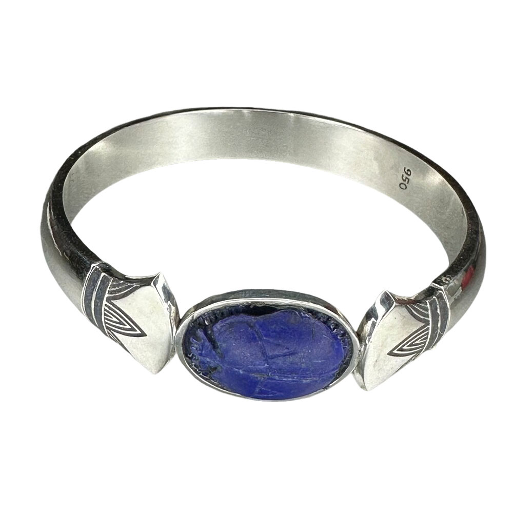 Shoshenq II Lapis Lazuli and Sterling Silver Scarab Cuff Bracelet