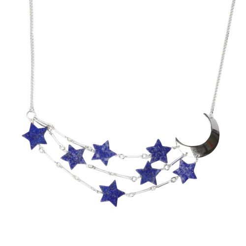 Celestial Sterling Silver and Lapis Lazuli Stars and Moon Semi Collar