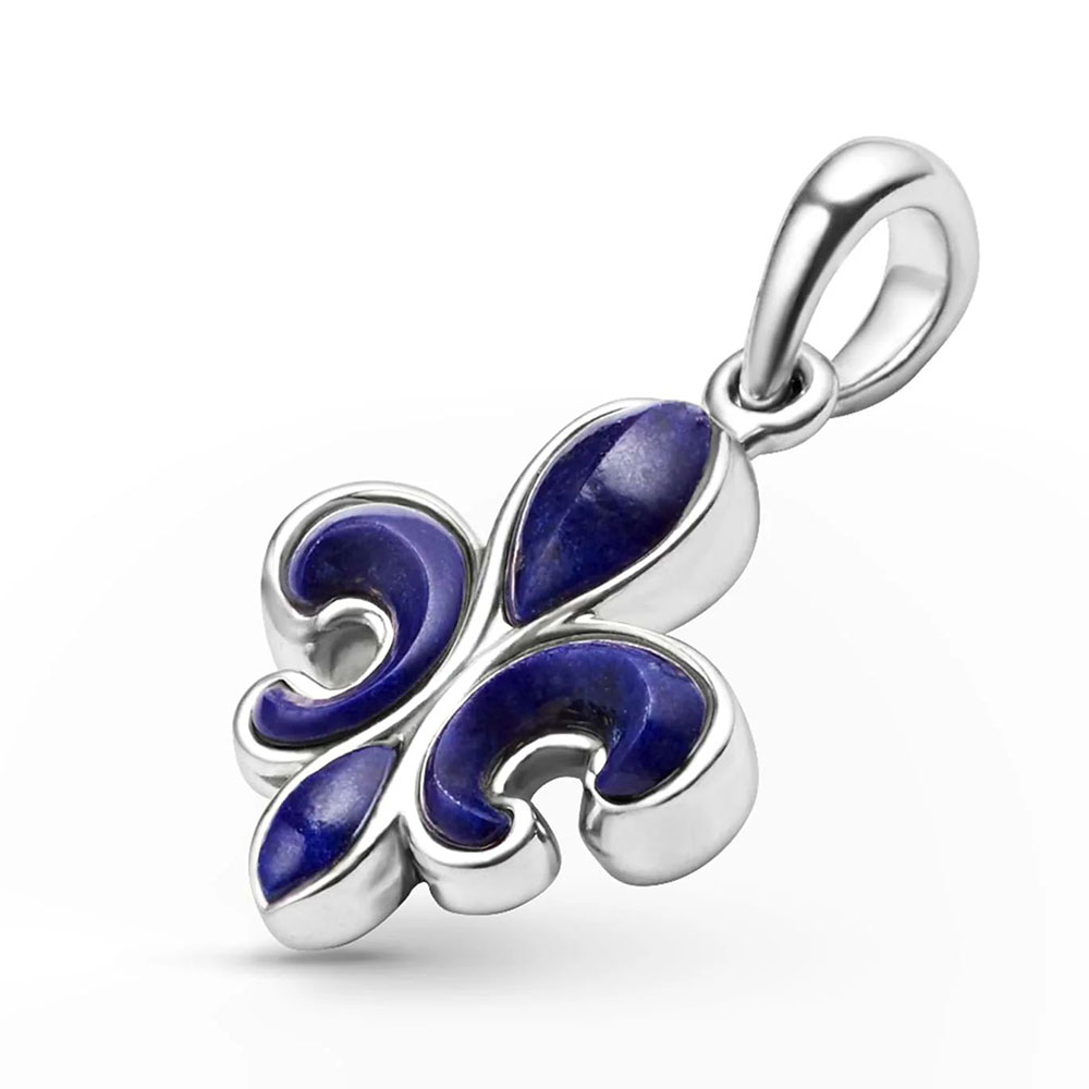 Fleur de Lis Sterling Silver and Lapis Lazuli Pendant - Image 2
