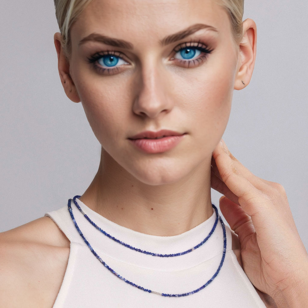Nerina Sterling Silver and Lapis Lazuli Beads Long Necklace - Image 6