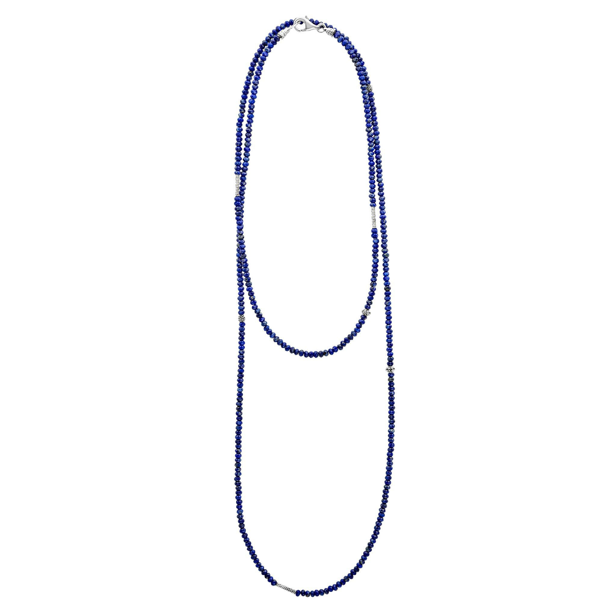Nerina Sterling Silver and Lapis Lazuli Beads Long Necklace